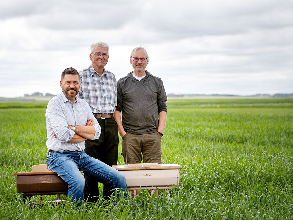 CDC wheat breeders: Dr. Curtis Pozniak, Dr. Bob Baker and Dr. Pierre Hucl, (photo by Christina Weese)